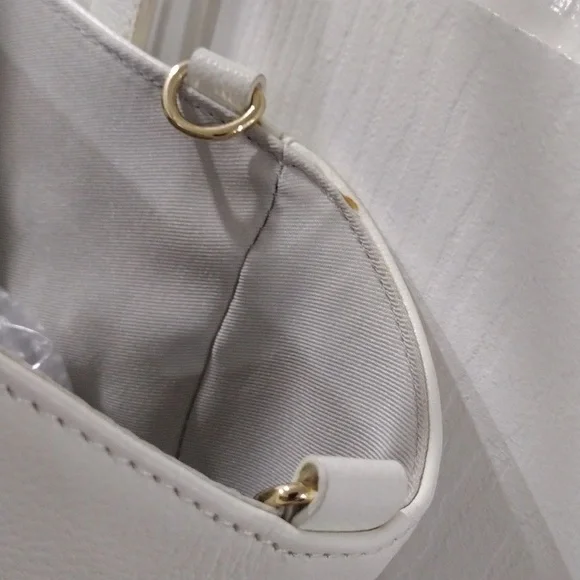 Samantha Thavasa Off-White Leather Tote Shoulder Bag – Magnetic Snap Handbag - Picture 7 of 16